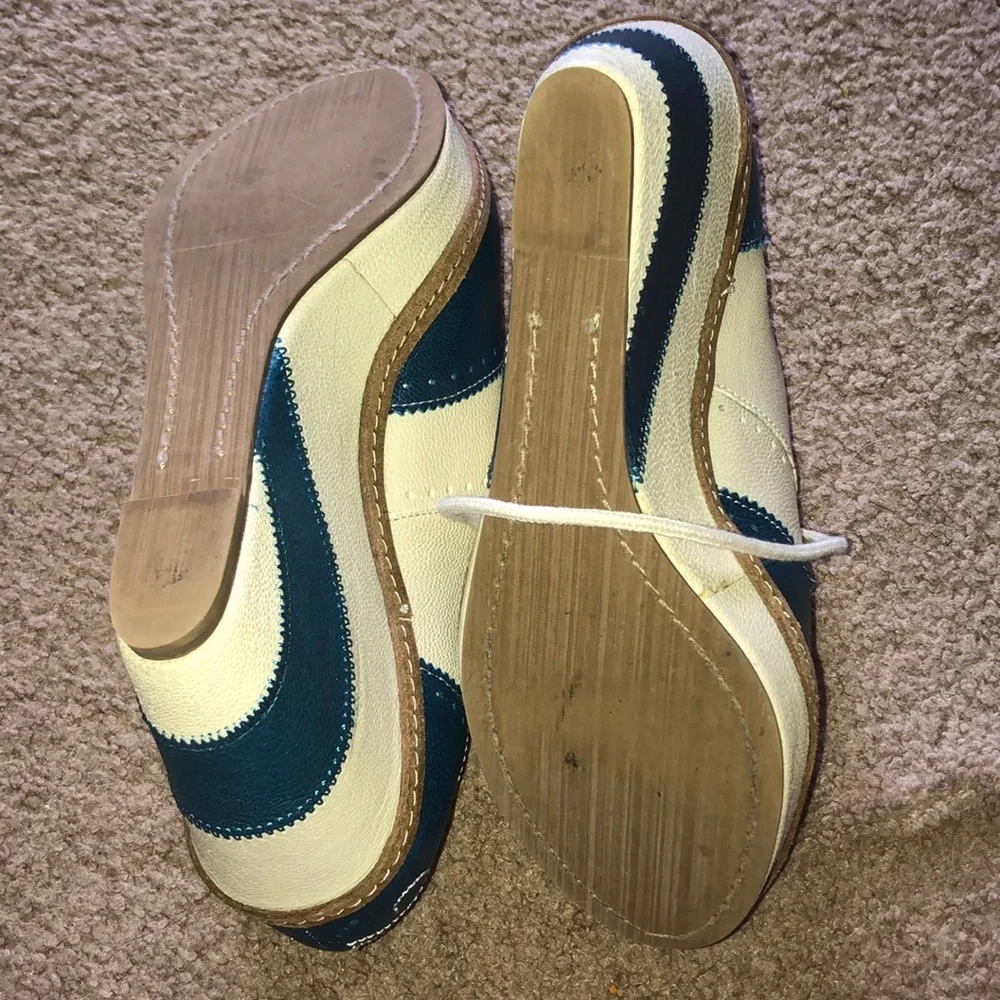 Classic Two-Tone Blue and Cream Wedge Oxford Peep-Toe